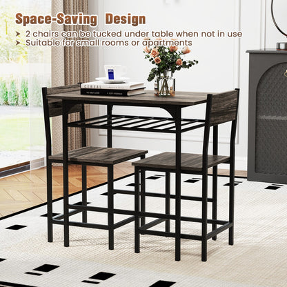Dining Table Set for 2 with Metal Frame and Storage Rack-Grey