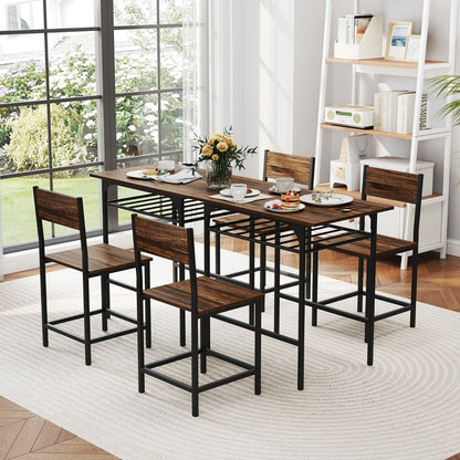 Dining Table Set for 2 with Metal Frame and Storage Rack-Rustic Brown