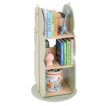 360° Display Corner Book Shelf with Side Hooks for Small Space-Green