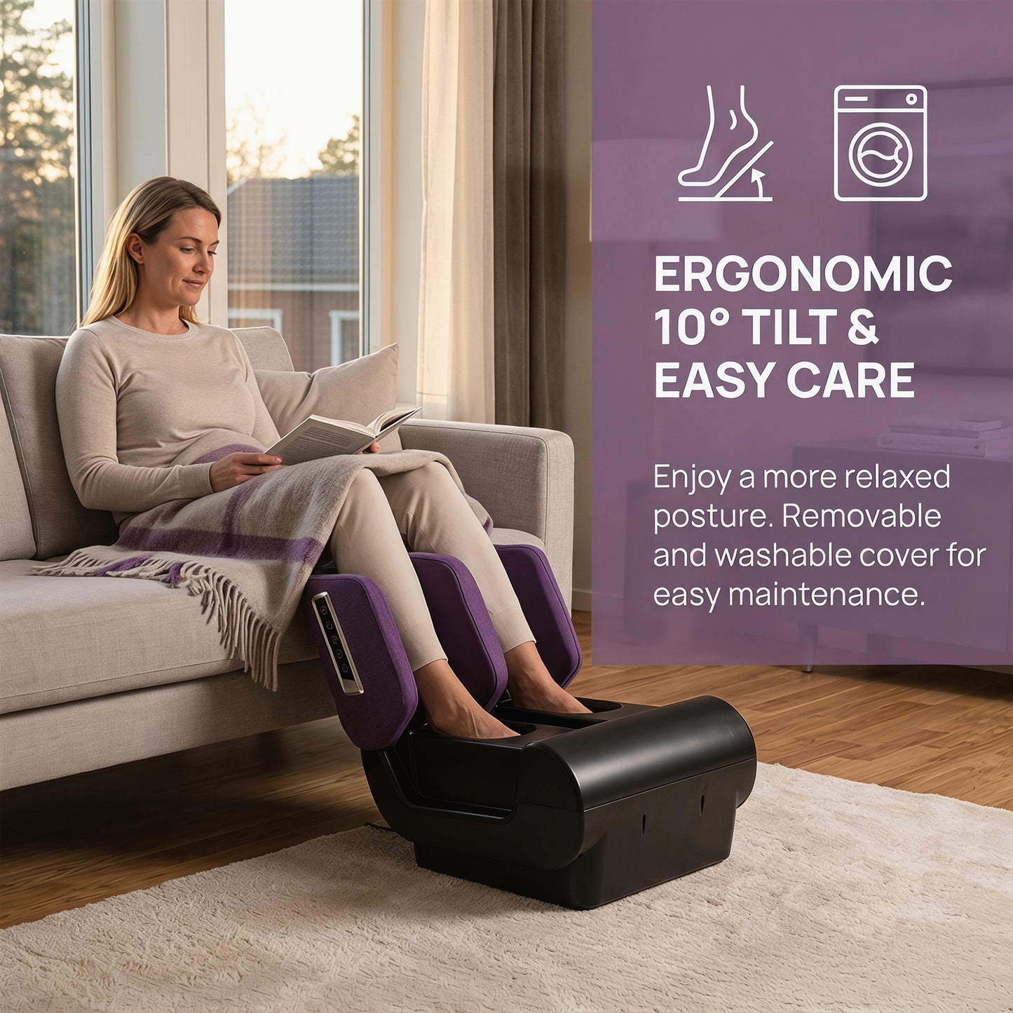 HOMCOM 2 in 1 Foot and Calf Massager with Heat, Air Compression, Timer, 3 Modes & Intensities, Purple and Black