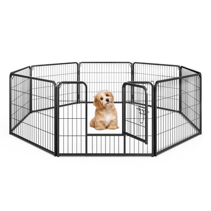 8 Panel 60cm/80cm Height Pen Fence with Lock and Large Door-Black-60 cm