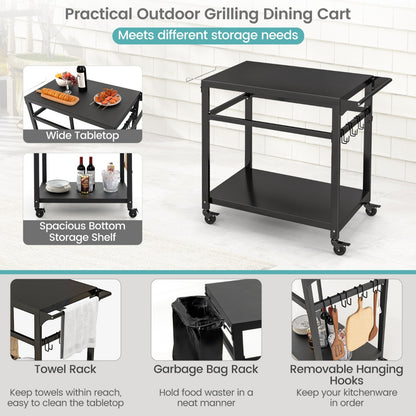 Double-Shelf Movable BBQ Cart with 4 Lockable Wheels and Side Handle-Black