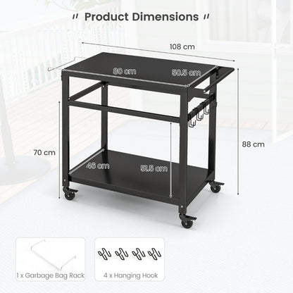 Double-Shelf Movable BBQ Cart with 4 Lockable Wheels and Side Handle-Black