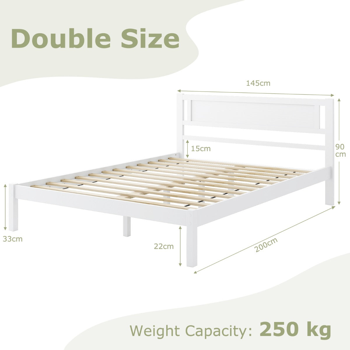 Double Size Wood Bed Frame with Headboard with Wooden Slats Support-Full Size