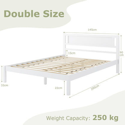 Double Size Wood Bed Frame with Headboard with Wooden Slats Support-Full Size