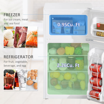 HOMCOM 88L Under Counter Fridge Freezer, Small Refrigerator with 5-Setting, 3 Star Freezer Rating, White