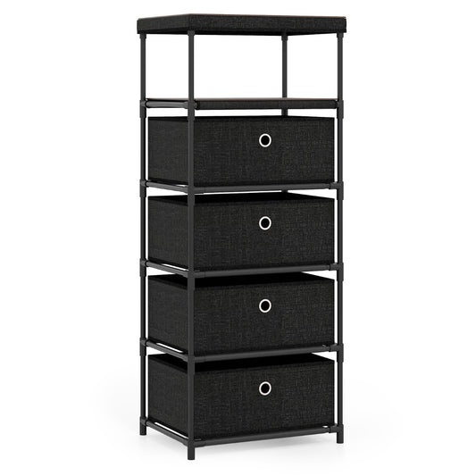 Dresser with 4 Drawer Wood Top and Metal Frame-Black