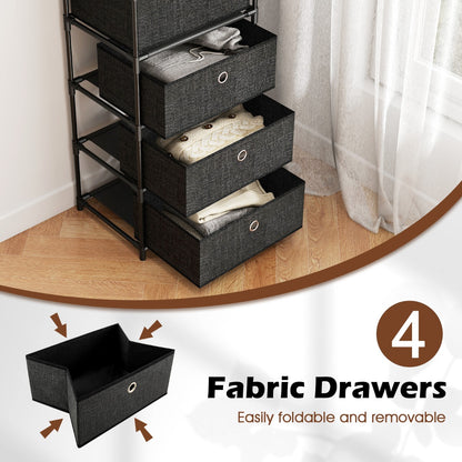 Dresser with 4 Drawer Wood Top and Metal Frame-Black