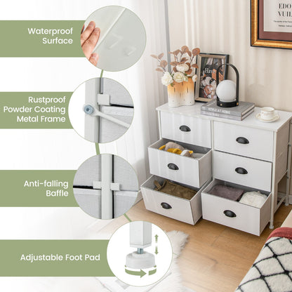 Dresser with 6 Foldable Fabric Drawers Living Room Bedroom-White