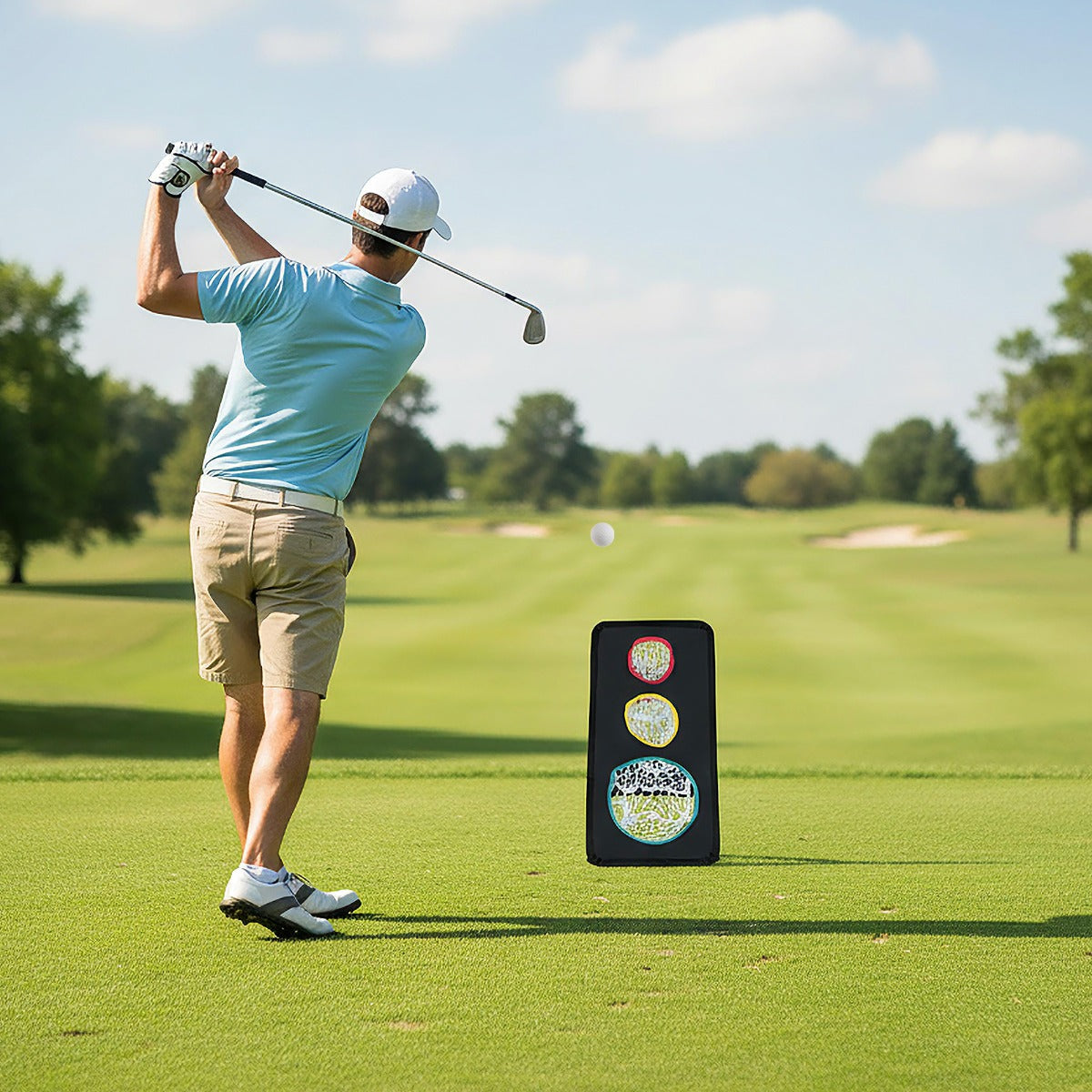 Dual-Sided Golf Chipping Net with 5 Target Holes and Triangular Structure