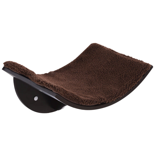 PawHut Wood Cat Shelves, Wall-Mounted Cat Shelter, Curved Kitten Bed Perch Climber Furniture 41 x 28 x 21cm Brown