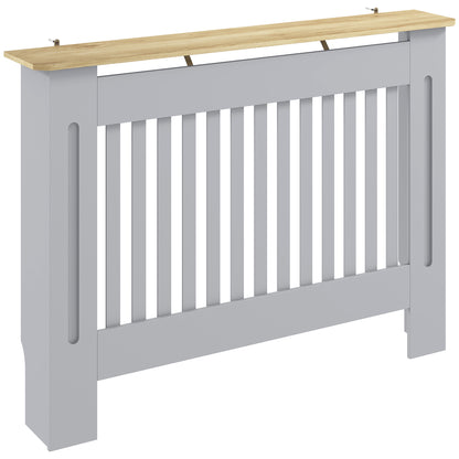HOMCOM Slatted Radiator Cover, Painted Cabinet with Line Grill Design, 112L Ã 19W Ã 81H cm, Grey
