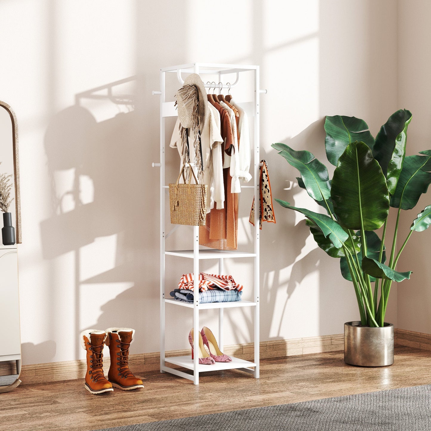 HOMCOM Multi-Storage Clothes Rack - White