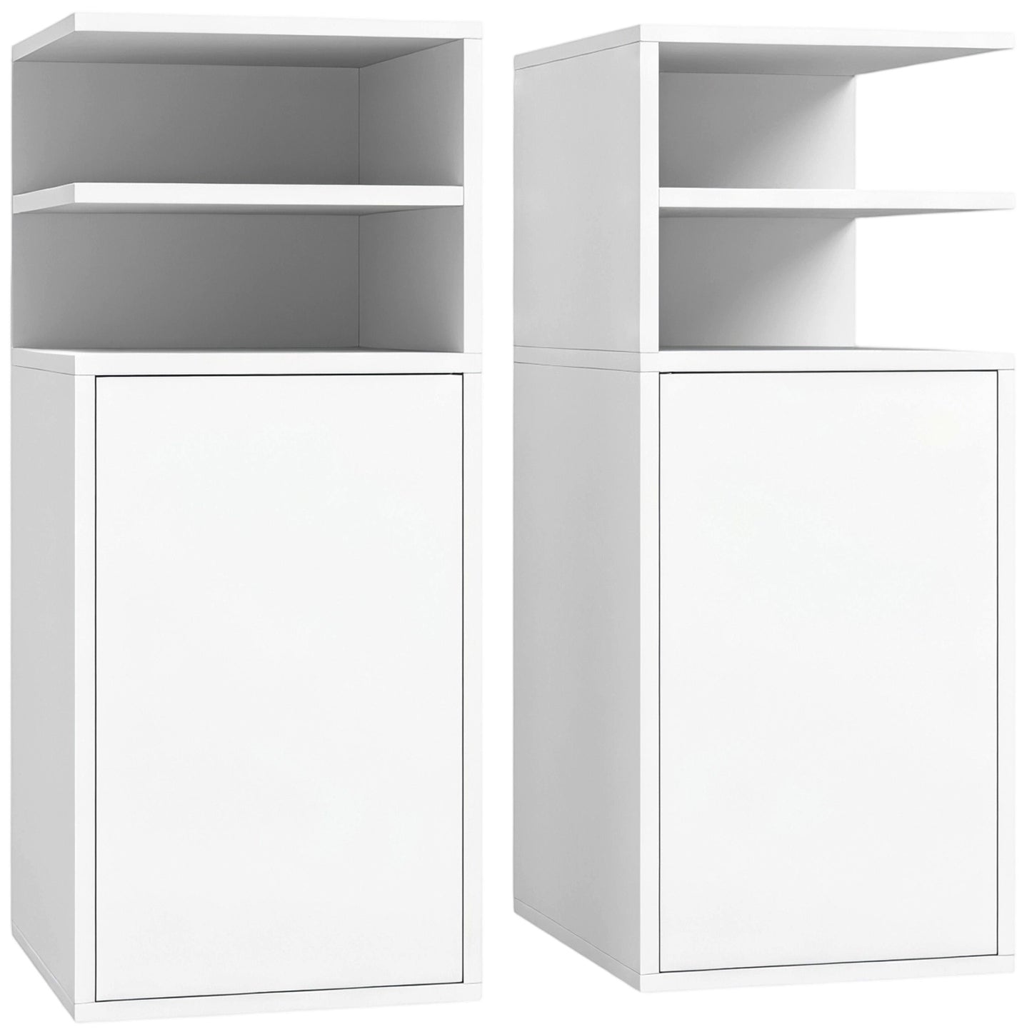 HOMCOM Slim Bedside Table Set of 2, Narrow Bedside Cabinet with Open Cubbies and Cupboard for Bedroom Living Room, White