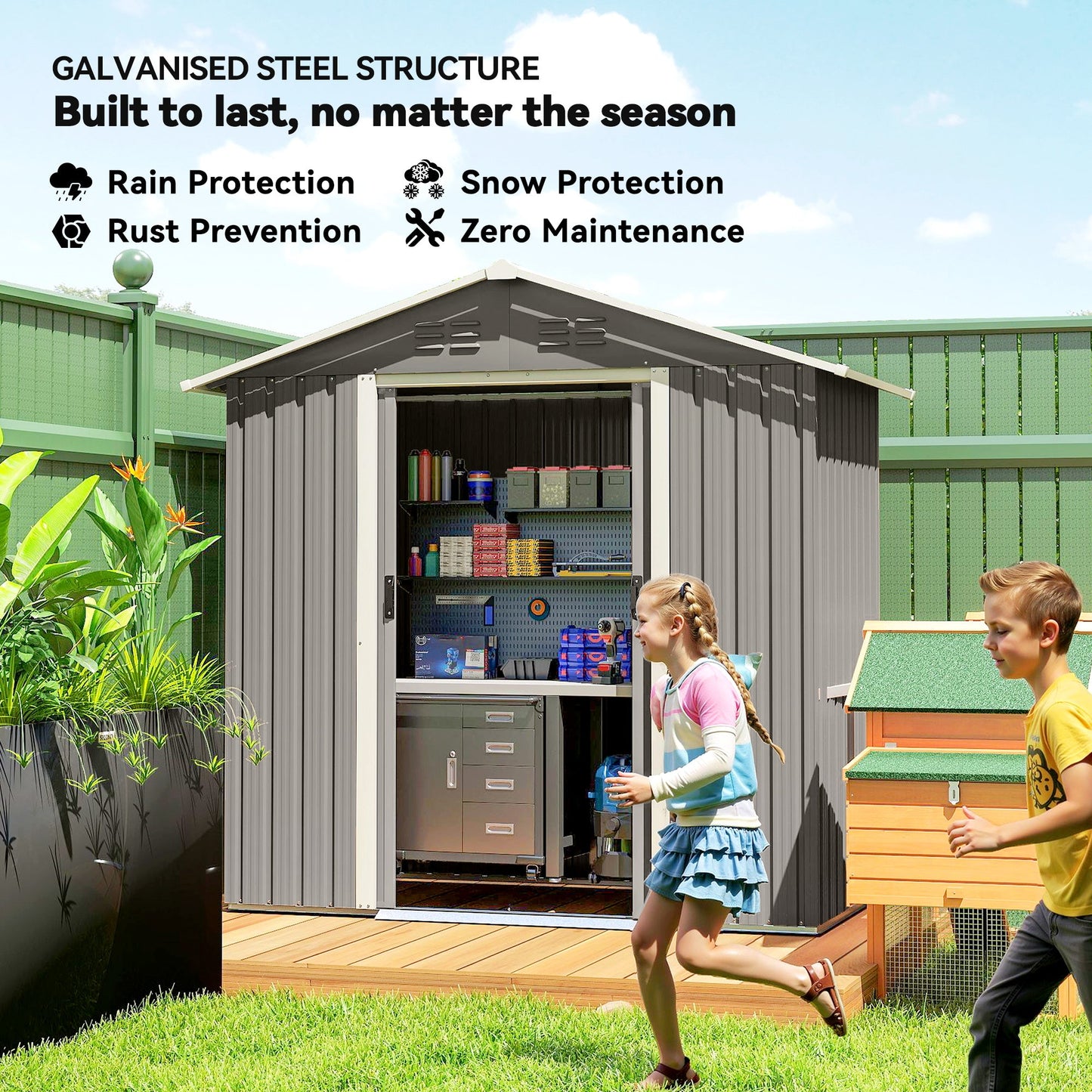 Outsunny 6.5 x 3.5ft Metal Garden Storage Shed - Light Grey