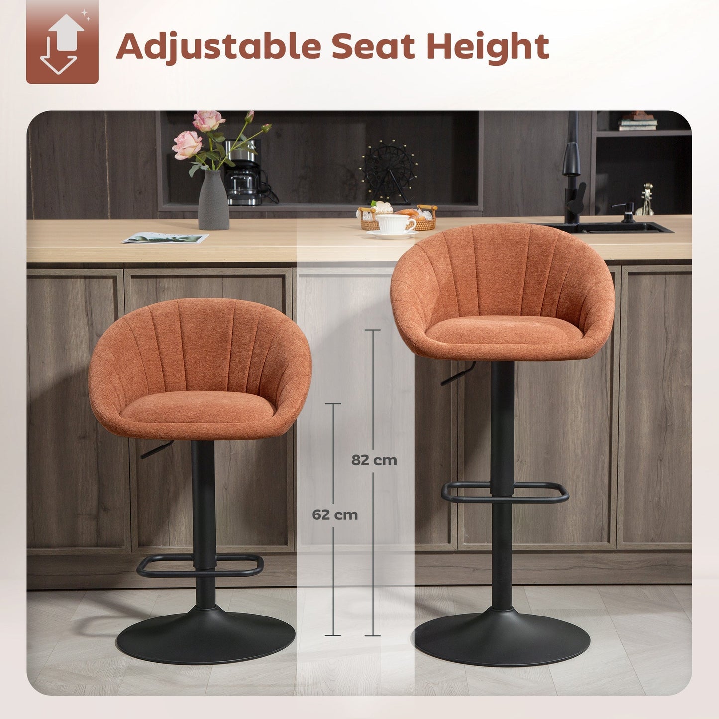 HOMCOM Set of Two Relaxed Tub Bar Stools - Orange
