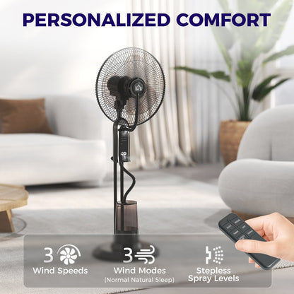 HOMCOM Pedestal Fan with Water Mist Spray, Spray Misting Fan with 70Â° Oscillation, Tilt Head, 3 Speeds, 3 Modes, Adjustable Mist, 3.2L Water Tank, for Home, 120 cm