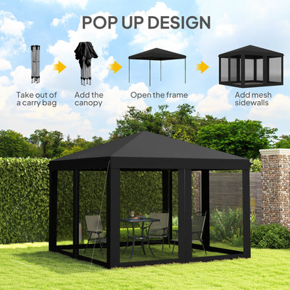 Outsunny 3 x 3Êm Pop Up Gazebo, 420D Garden Tent Canopy with Removable Mesh Sidewall Netting, Carry Bag for Garden Patio Outdoor, Black