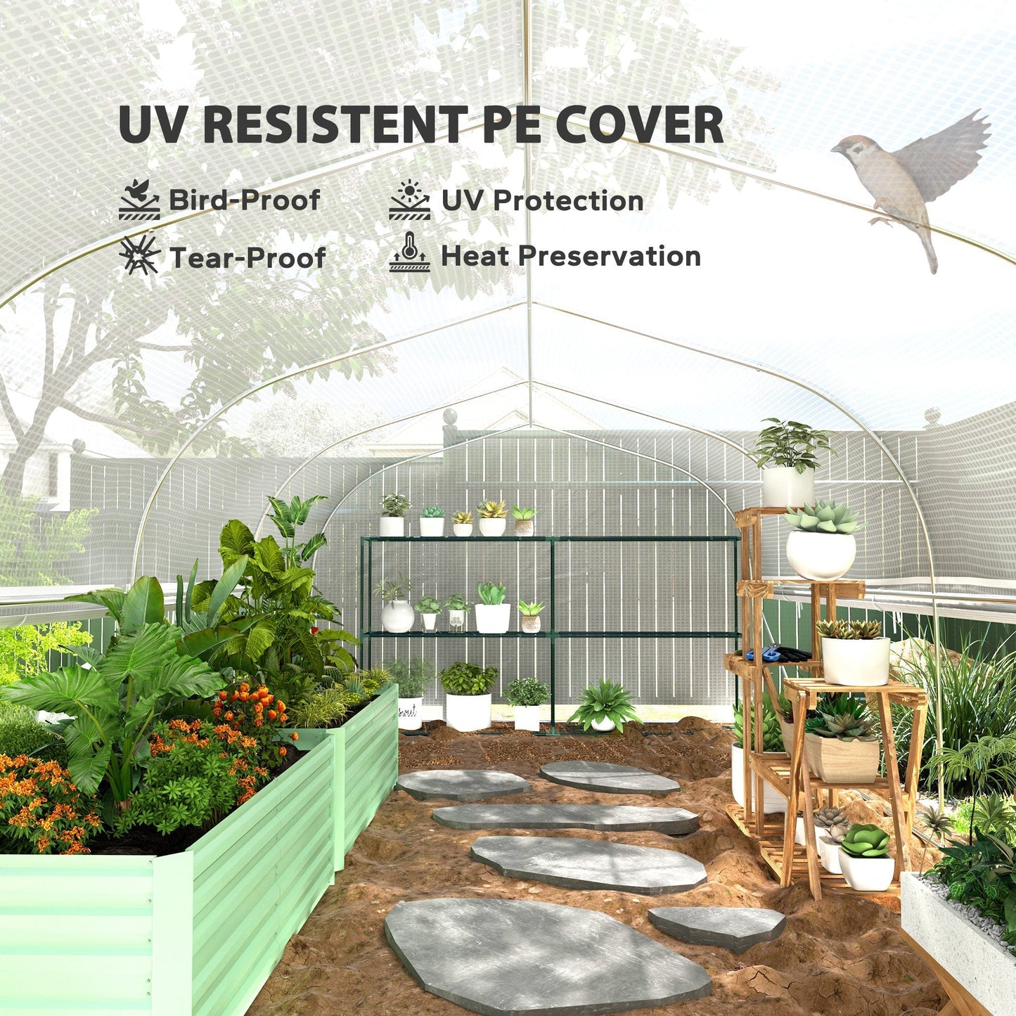 Outsunny 19.5 x 9.8ft Tunnel Greenhouse, with Accessories - White