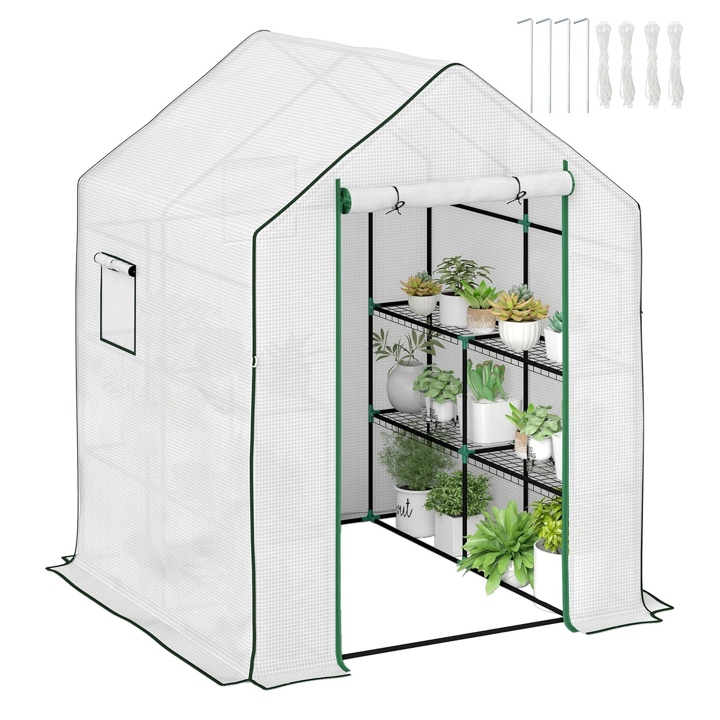 Outsunny 143 x 140cm Walk-In Greenhouse, with Accessories - White