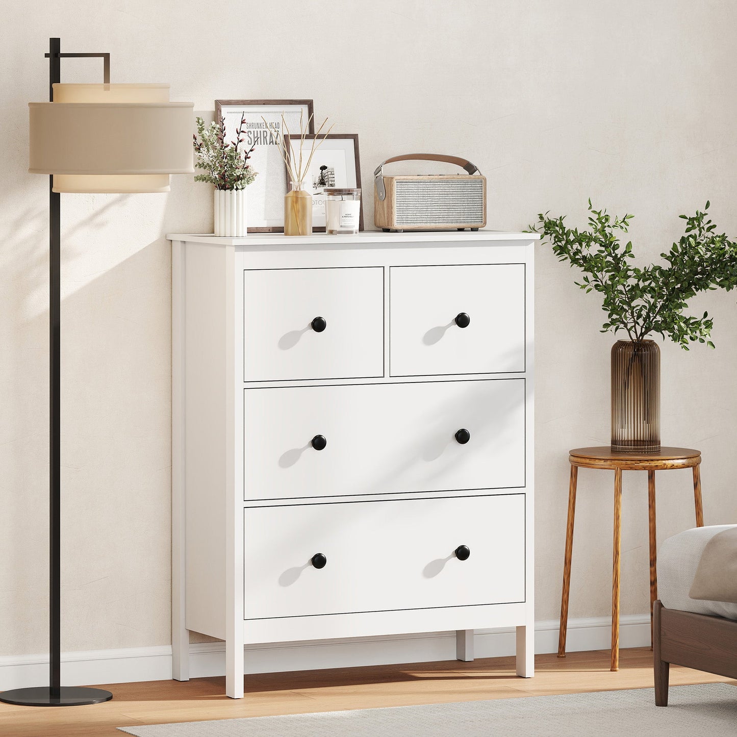 HOMCOM Modern Chest of Drawers, 4 Drawer Dresser Clothes Storage Organiser for Living Room, Hallway, Entryway, White