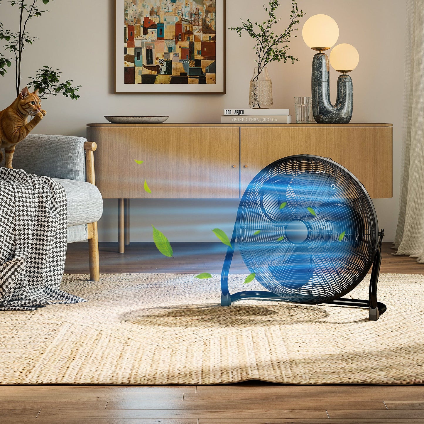 HOMCOM 20" Metal Floor Fan with Tilting, High Velocity, 3 Speed, Portable Gym Fan for Home Office, Black