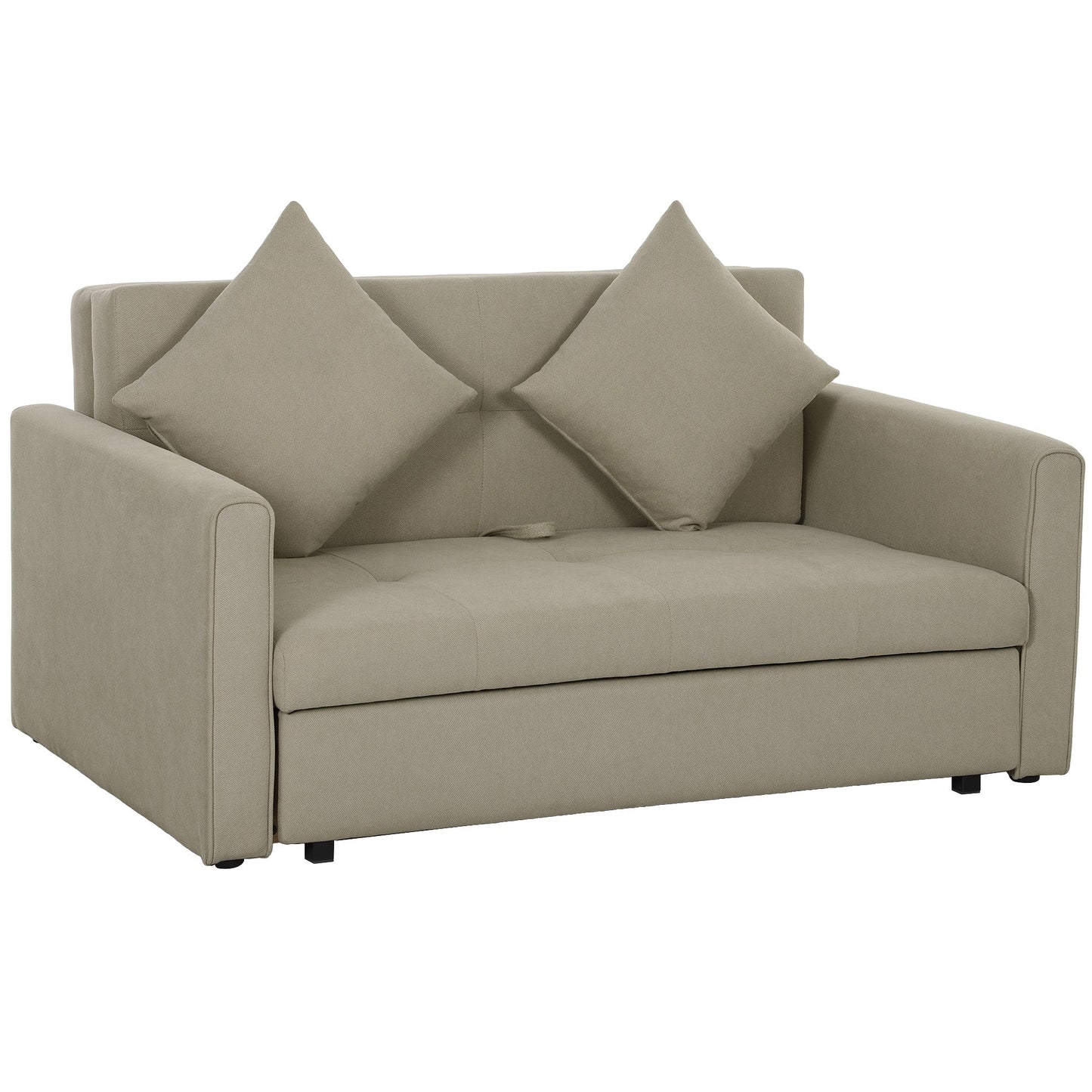 HOMCOM 2 Seater Sofa Bed with Hidden Storage, Pull Out Convertible Bed Settee, Modern Velvet Loveseat Sofa Sleeper with 2 Cushions for Living Room, Guest Room, Light Brown