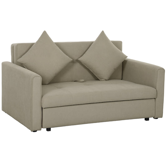 HOMCOM 2 Seater Sofa Bed with Hidden Storage, Pull Out Convertible Bed Settee, Modern Velvet Loveseat Sofa Sleeper with 2 Cushions for Living Room, Guest Room, Light Brown