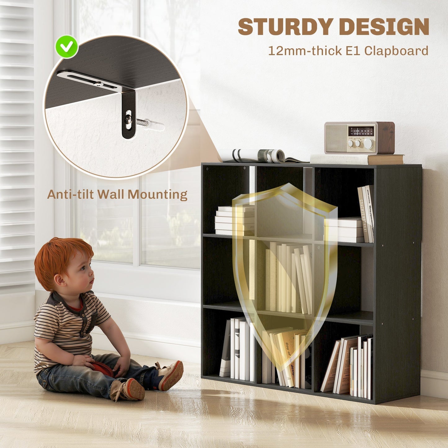 HOMCOM Nine-Cube Storage Shelf - Black