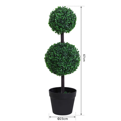 Outsunny Set of 2 Artificial Boxwood Ball Topiary Trees Potted Decorative Plant Indoor Decor (67cm)