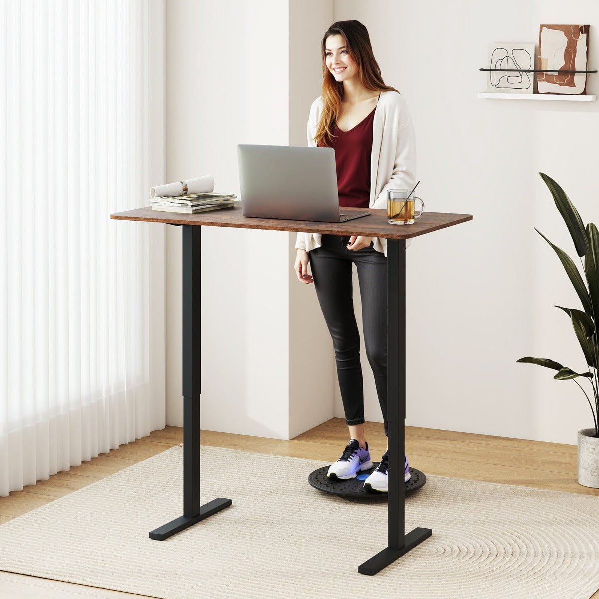 120 x 60 CM Electric Standing Computer Desk with 3 Memory Preset-Rustic Brown