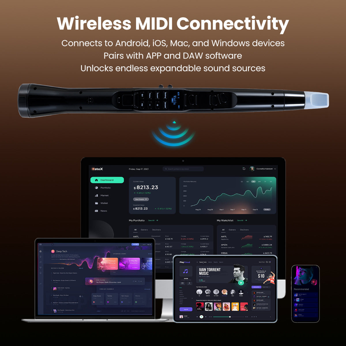 Electronic Wind Instrument Synthesizer with Wireless MIDI-Black