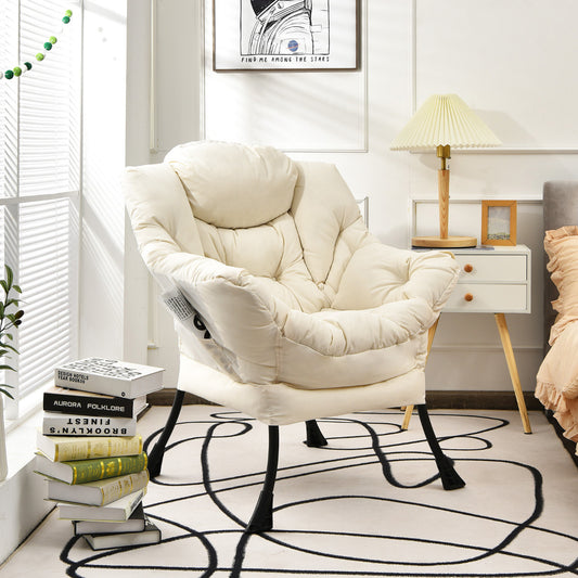 Elegant Polyester Fabric Recliner Chair with Steel Frame-Beige
