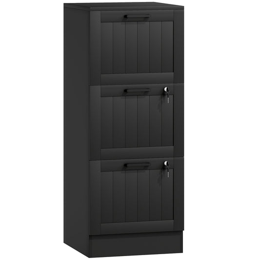 HOMCOM 3 Drawer Filing Cabinet with Lock, Office Storage Cabinet with Adjustable Hanging Bars for A4 Letter Size Files, Black