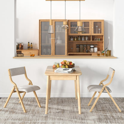 Set of 2 Folding Dining Chairs Upholstered Chairs with Solid Wood Frame Natural Linen Fabric Backrest