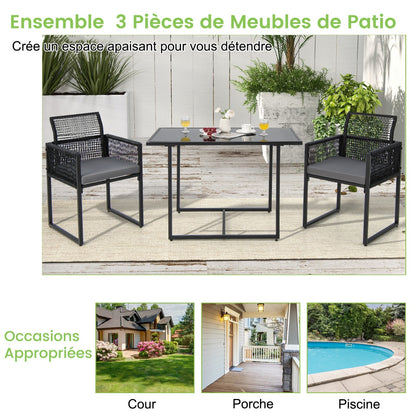 3-Piece Outdoor Dining Set with Folding Backrest &amp; Seat Cushion Patio Furniture Set