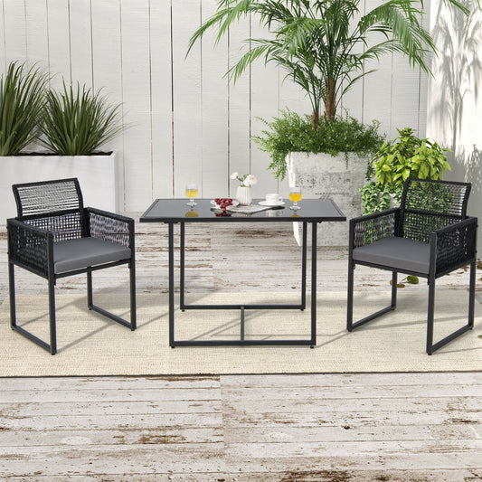 3-Piece Outdoor Dining Set with Folding Backrest &amp; Seat Cushion Patio Furniture Set