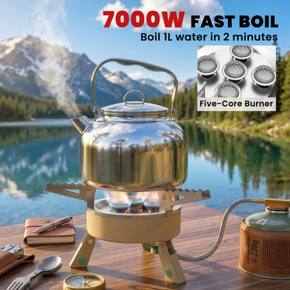 Outsunny 7000W Camping Stove with Piezo Ignition, High Power Gas Stove with 50kg Capacity and Carry Bag for Outdoor Hiking Khaki