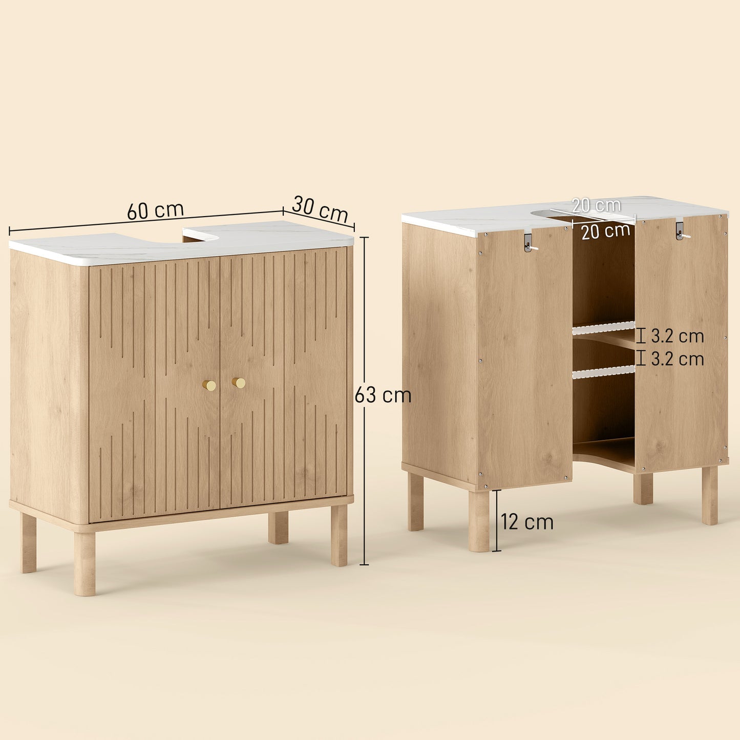 HOMCOM Under Sink Bathroom Cabinet for Basin without or with Pedestal - Oak