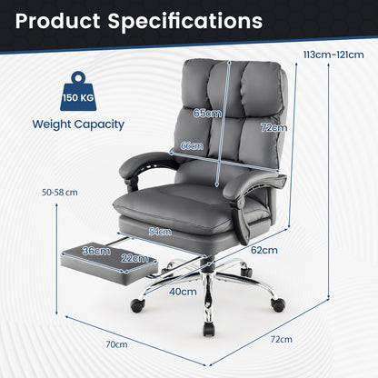 Ergonomic Adjustable High Back Rolling Computer Chair with Retractable Footrest-Grey