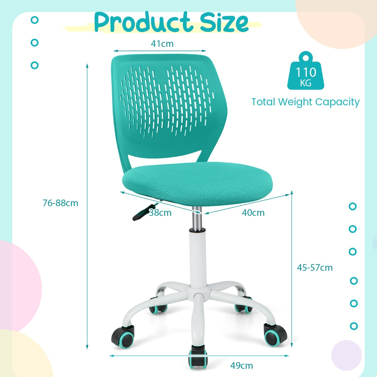 Ergonomic Children Study Chair with Adjustable Height-Green