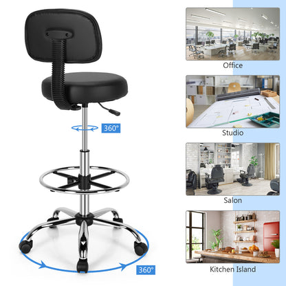 Ergonomic Drafting Chair Set of 2 with Backrest and Adjustable Footrest-Black