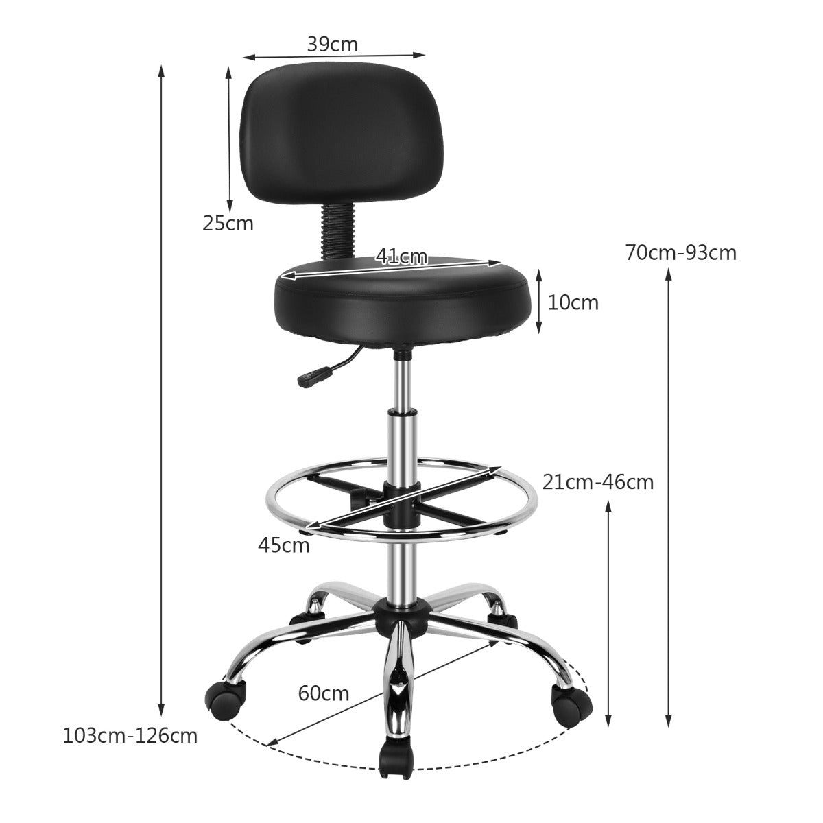 Ergonomic Drafting Chair Set of 2 with Backrest and Adjustable Footrest-Black