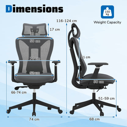 Ergonomic Mesh Office Chair High Back Executive Chair with Adjustable Lumbar Support-Grey