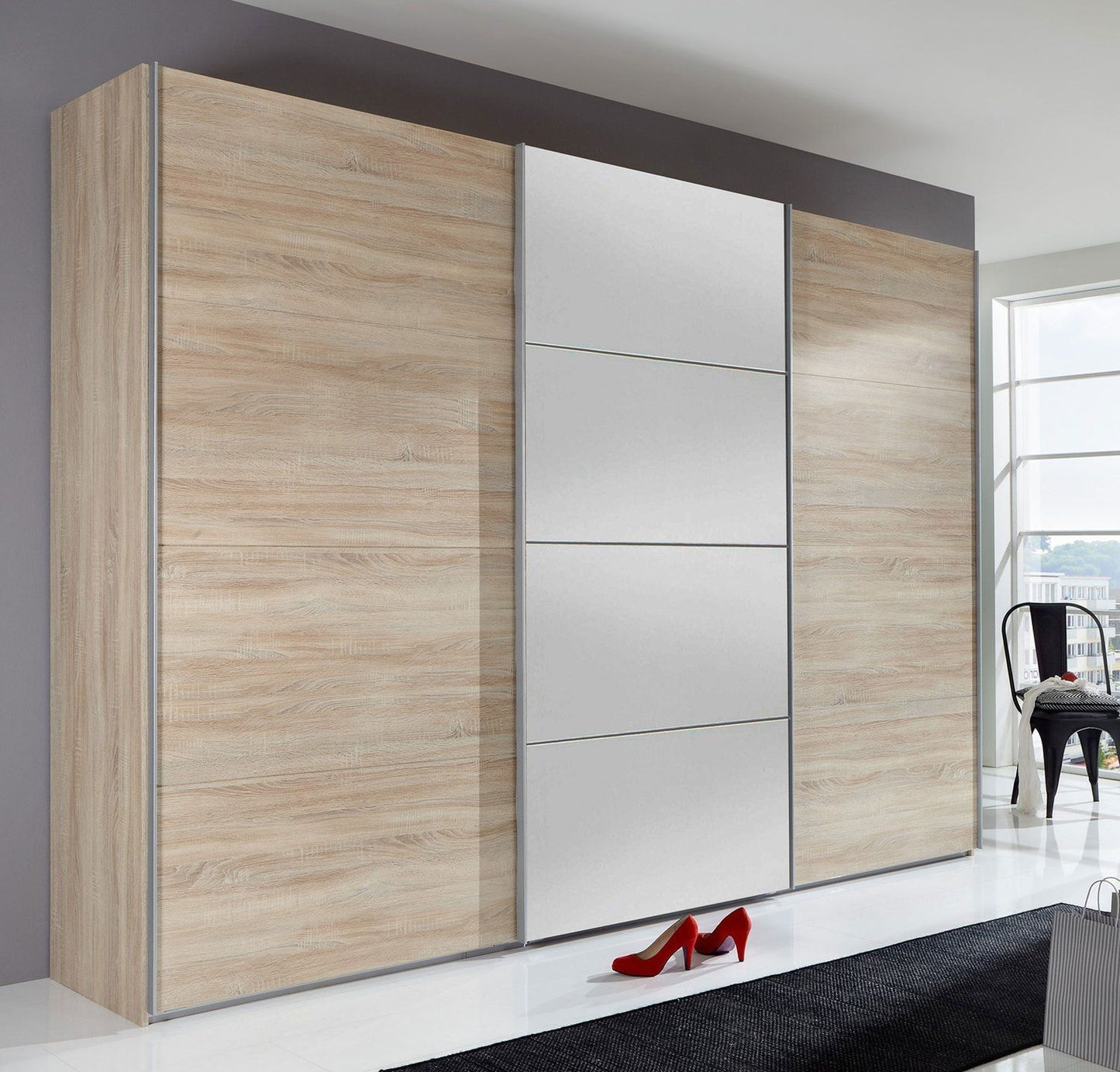 Sliding Wardrobe AMBER 3 Door Mirrored Wardrobe Oak 270cm