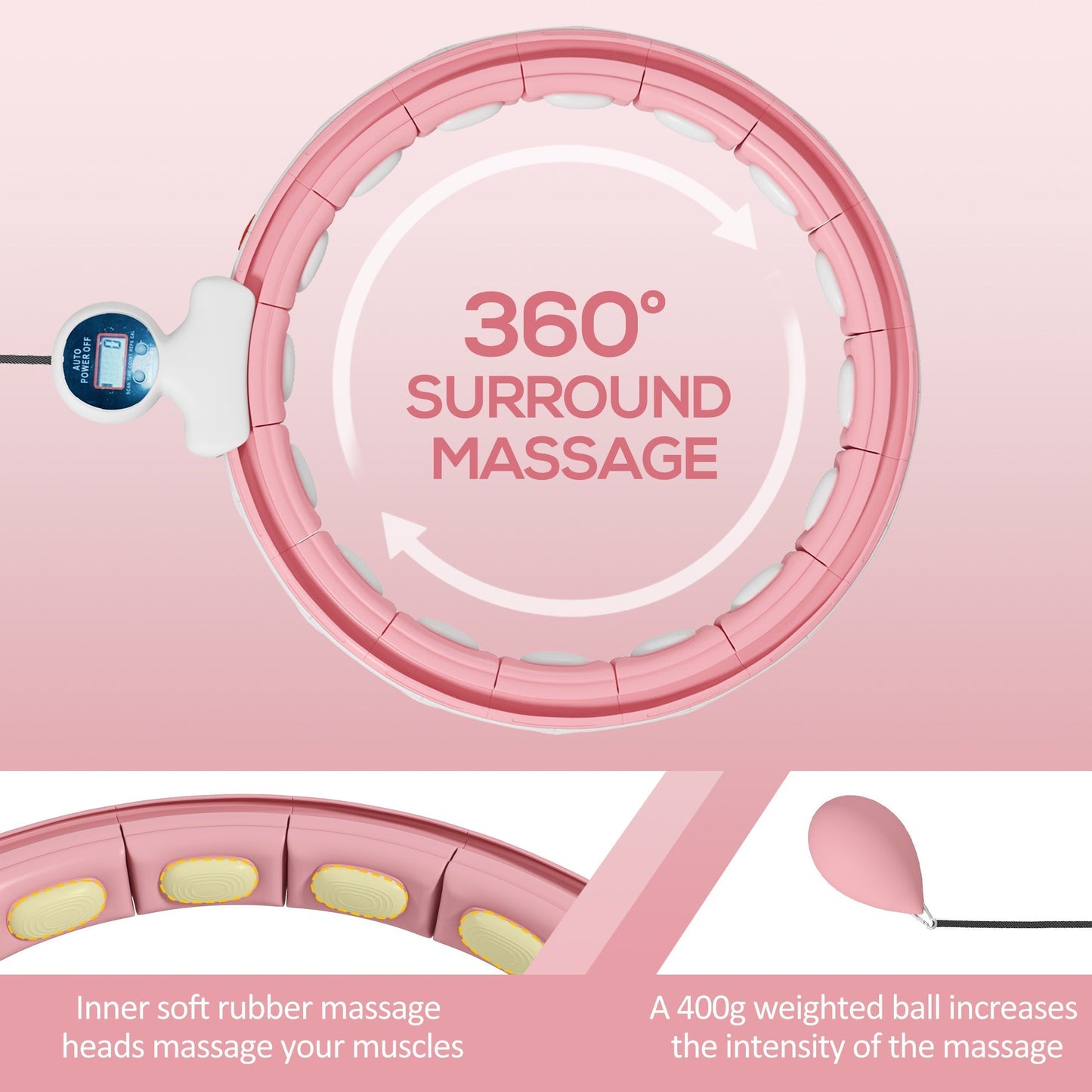 SPORTNOW Smart Weighted Hula Hoop, Massage Hula Ring w/ 16 Detachable Knots, 360  Auto-Rotating Ball, Digital Counter, Pink