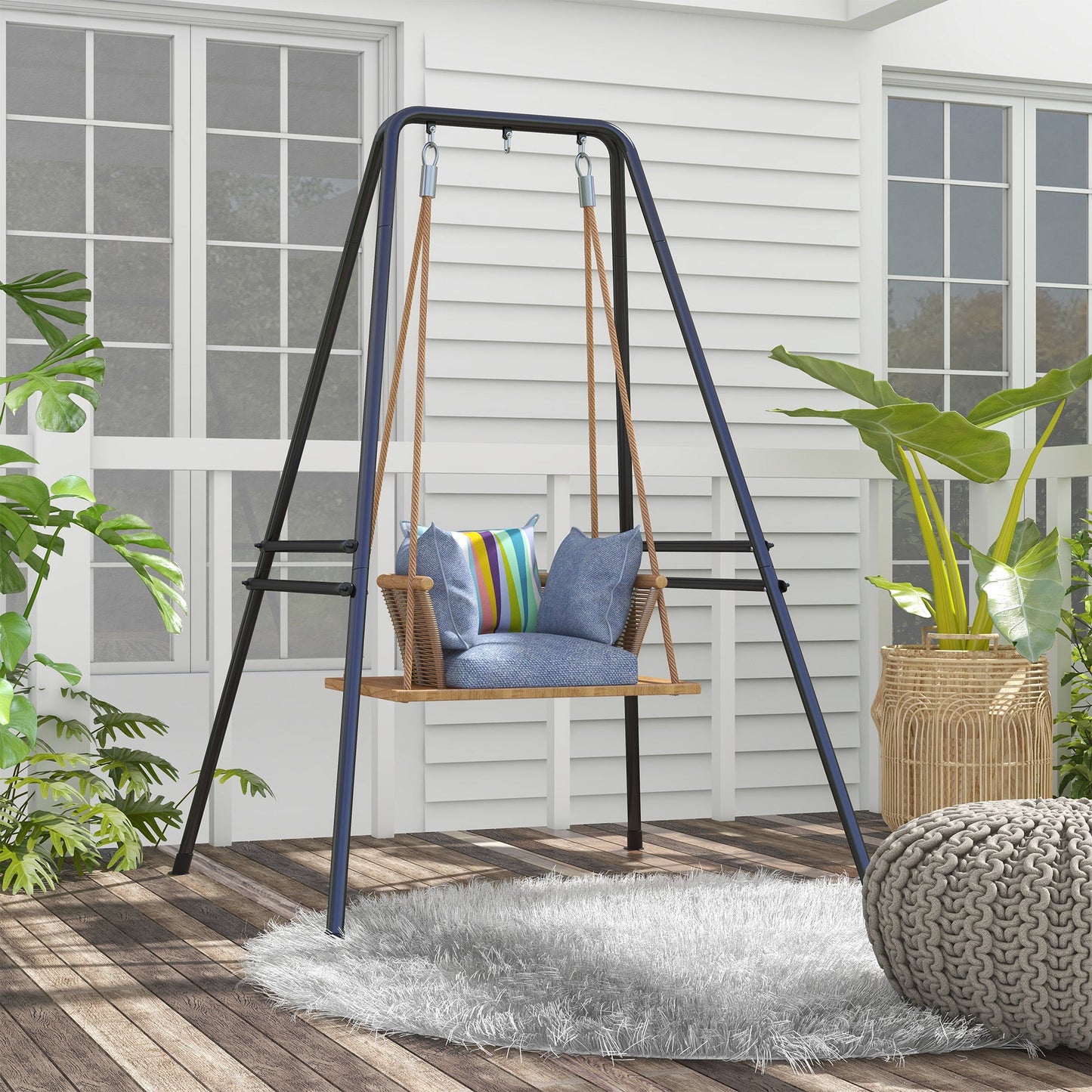 Outsunny Hammock Chair Stand, Hanging Heavy Duty Metal Frame Hammock Stand for Hanging Hammock Air Porch Swing Chair, Egg Chair, Black