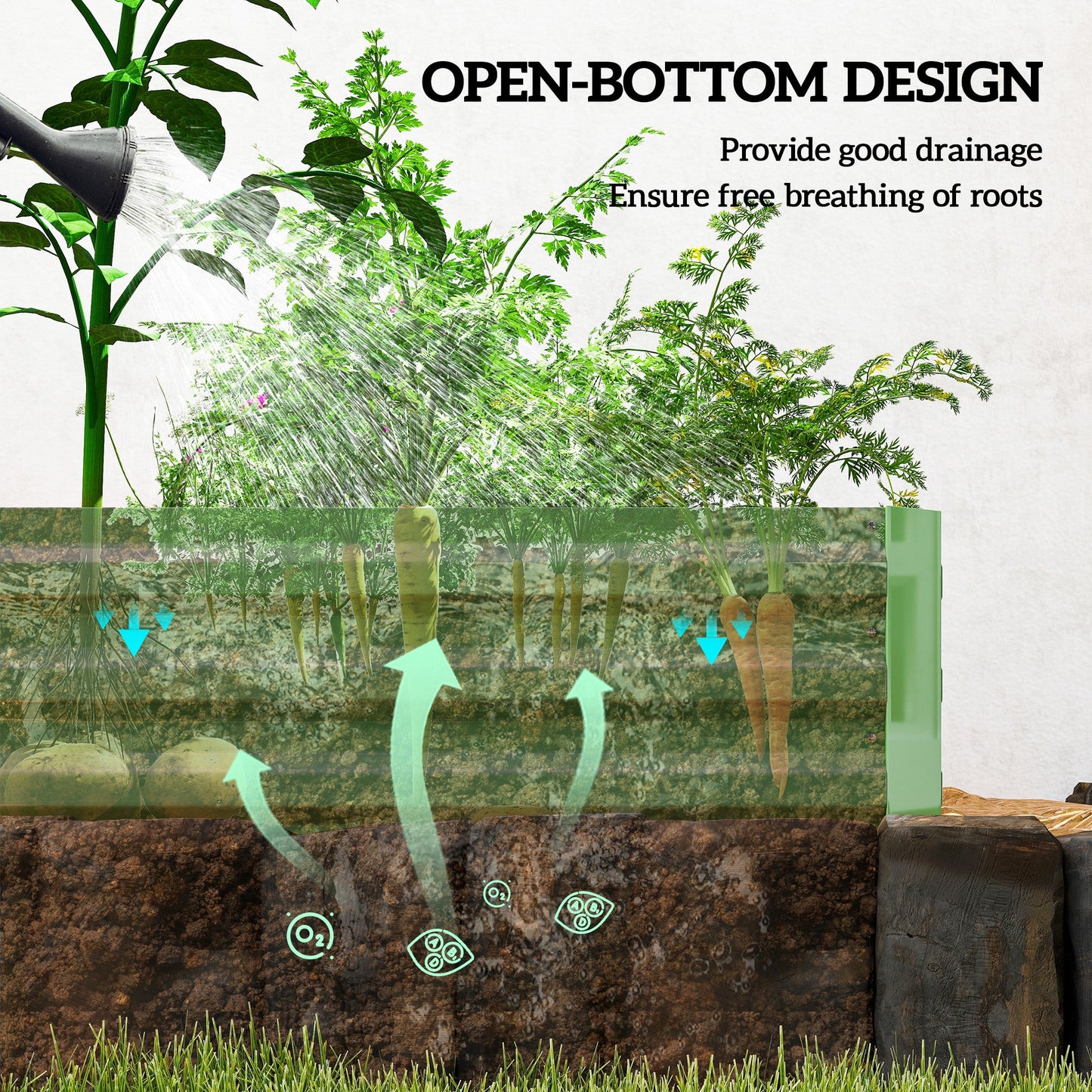 Outsunny Metal Raised Garden Bed Planter Box Outdoor Planters for Growing Flowers, Herbs, Green, Light Green