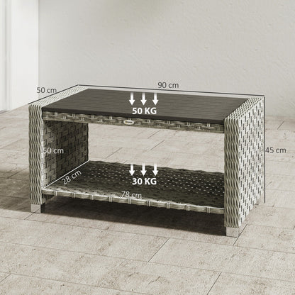 Outsunny Outdoor Side Table with 2-tier Storage Rattan End Table for Patio 90 cm Grey
