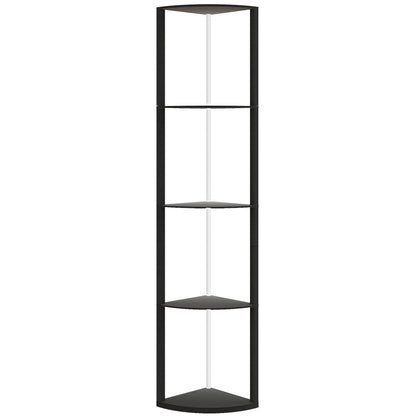 HOMCOM RGB LED Floor Lamp with Shelves, 4-Tier Dimmable Standing Lamp with Remote Control, Black